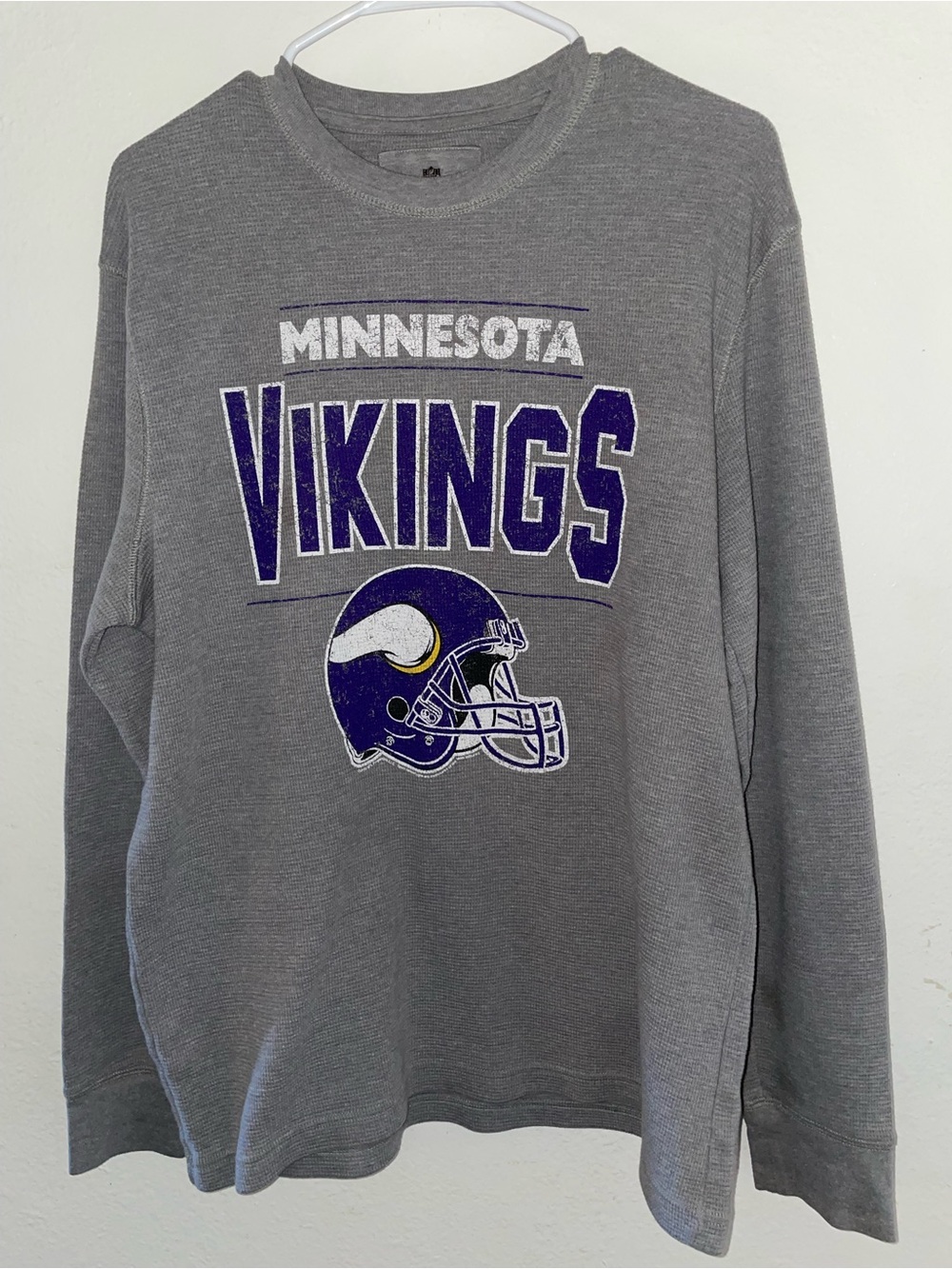 NFL Minnesota Vikings Gray Crewneck Sweatshirt with Purple and White Graphics